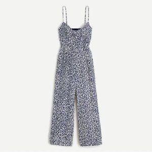 ❤️ J. CREW WOMEN'S FLORAL WIDE LEG JUMPSUIT NAVY BLUE SLEEVELESS